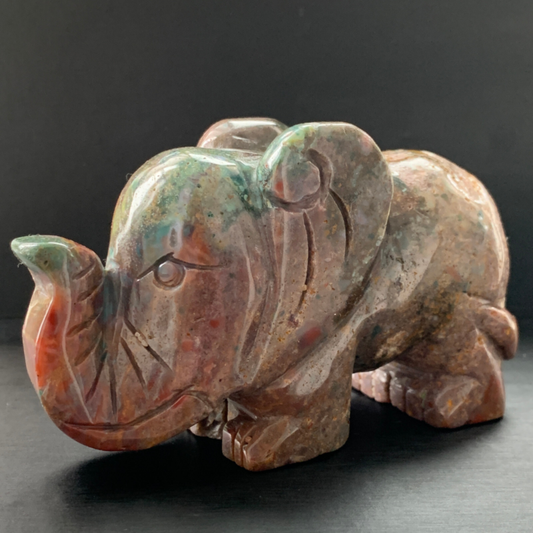 493 Gram Natural Ocean Jasper Quartz Carved Elephant Skull Crystal Reiki Healing Gemstone