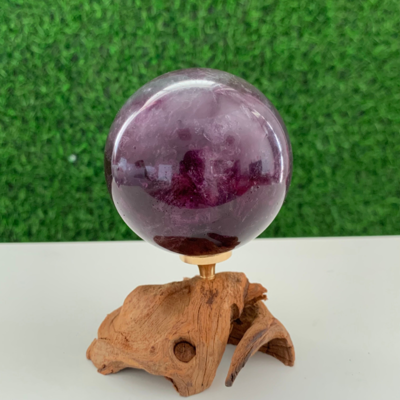 420GNatural Fluorite Ball Colorful Quartz Crystal Gem Repair+Bracket