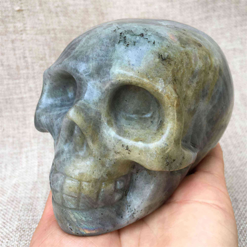 Natural Labradorite Skull,Quartz Crystal Skull,Hand Carved,Home