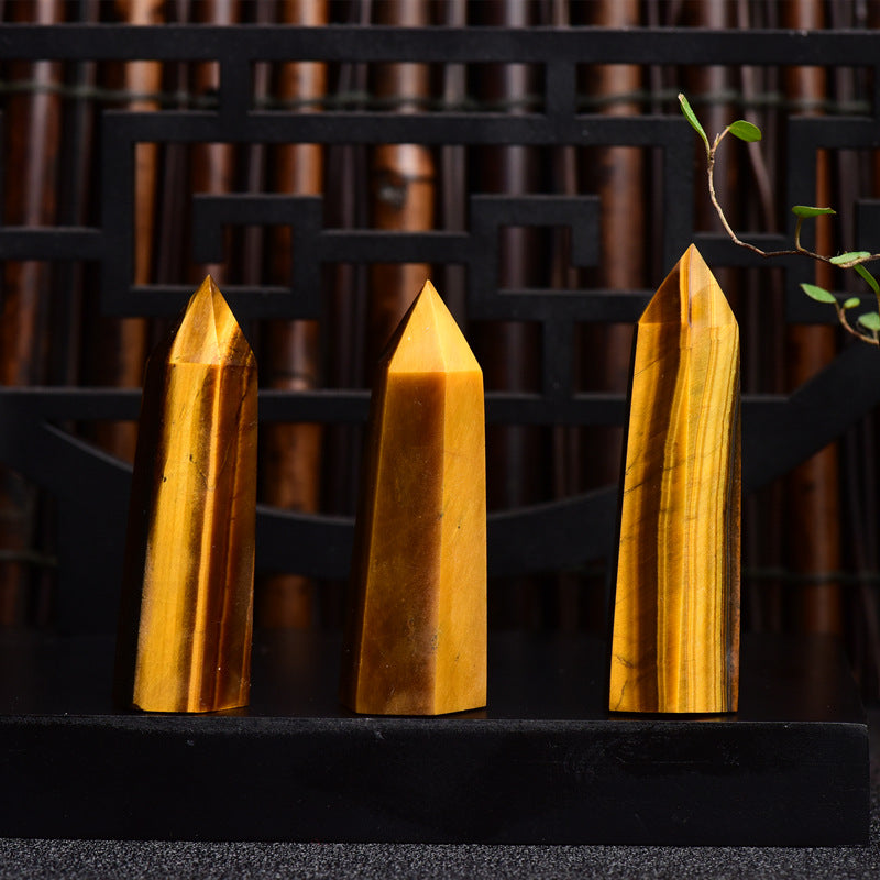 Natural Yellow Tiger's Eye Rough Stone Polished Yellow Tiger's Eye Prism Crystal Hexagonal Prism