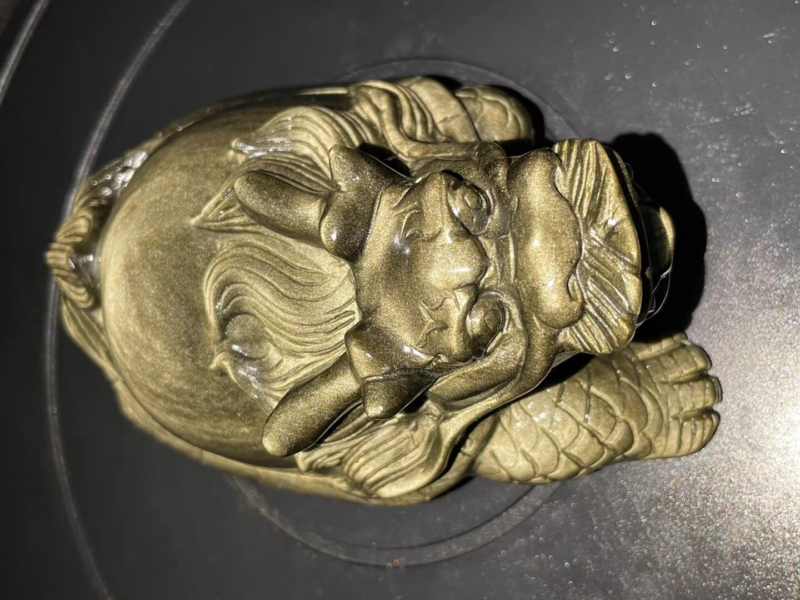 3.08LB Natural Quartz gold obsidian Skull Hand Carving Crystal Skull Reiki