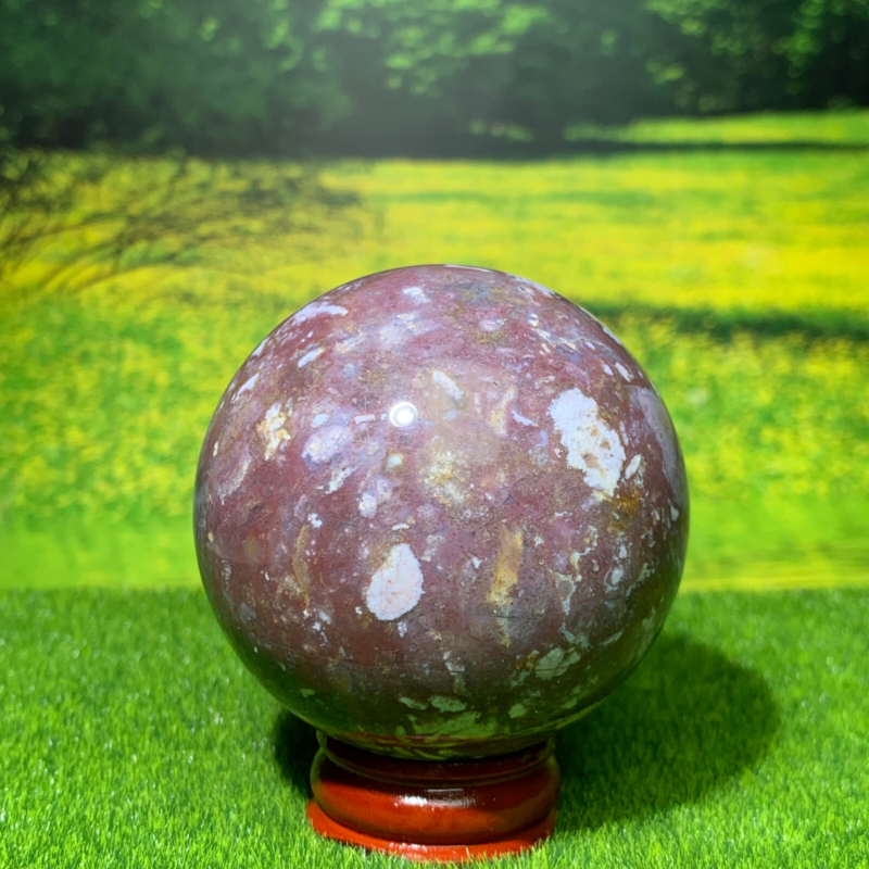 246GNatural Marine Jasper Quartz Ball Crystal Ball Mineral Specimen Restoration