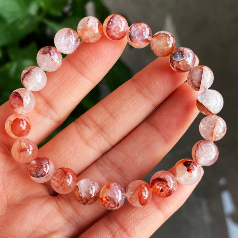 8.5mm 2pcs Natural Red Gelatinous Phantom Quartz Stretch Crystal Bracelet