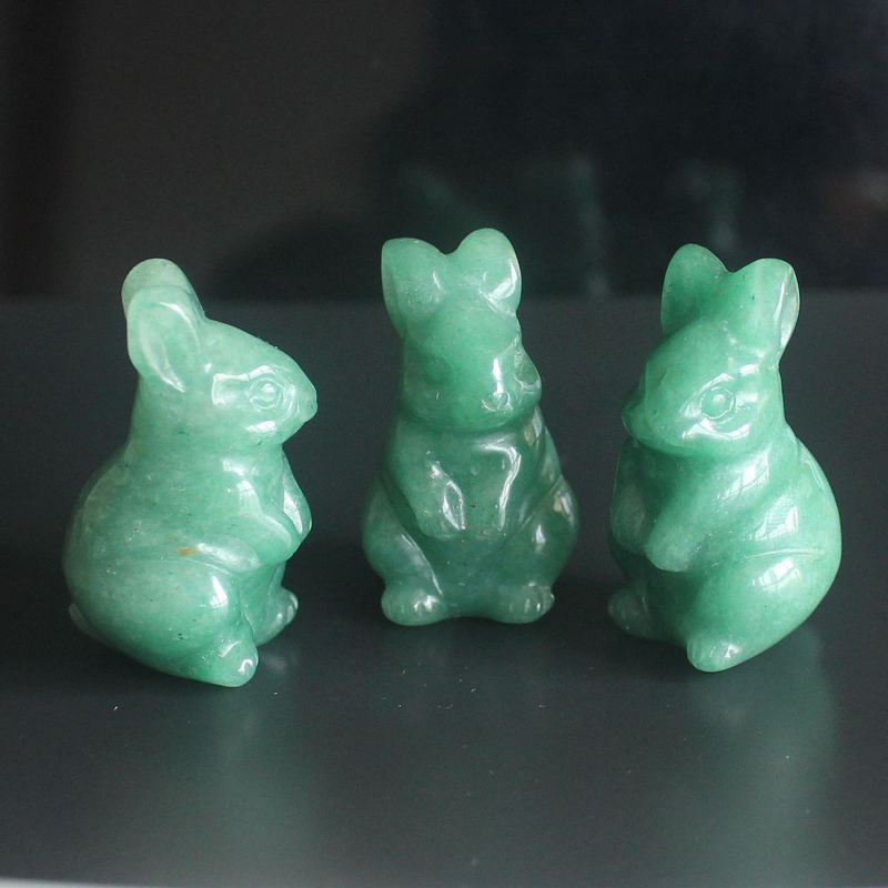 Carved gemstone crystal rabbit bunny figurine animal carving home decor 1.5''