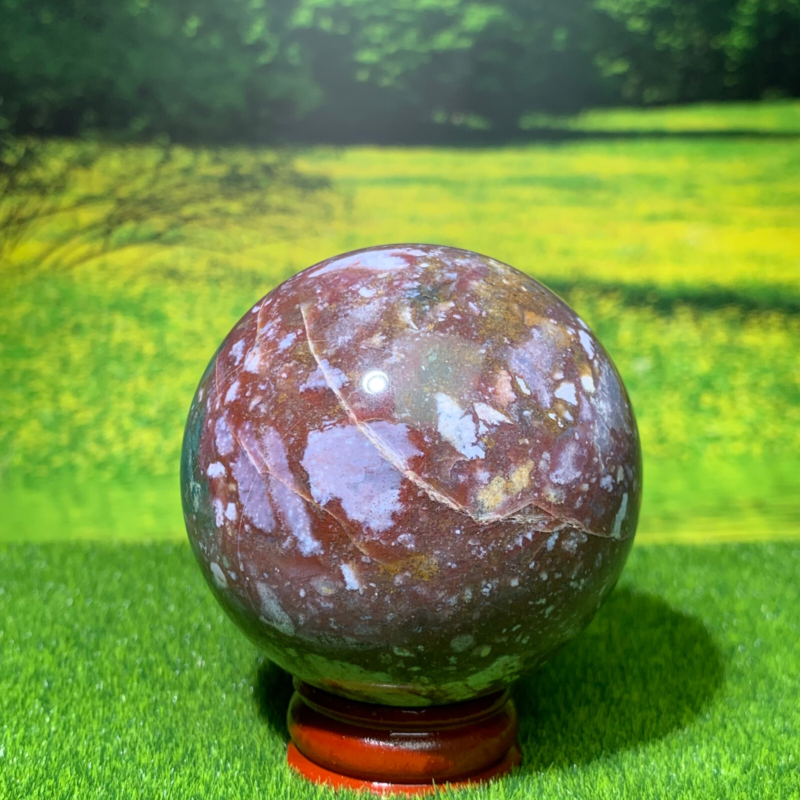 246GNatural Marine Jasper Quartz Ball Crystal Ball Mineral Specimen Restoration