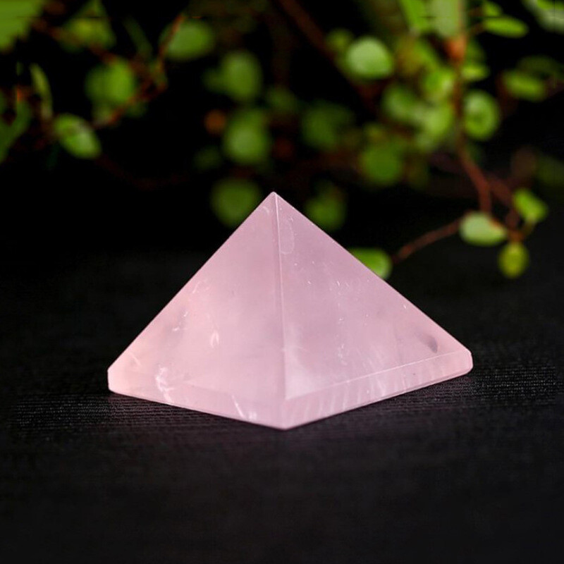 HOT Natural Pink Rose Quartz Crystal Pyramid Gemstone Healing Energy Tower Decor