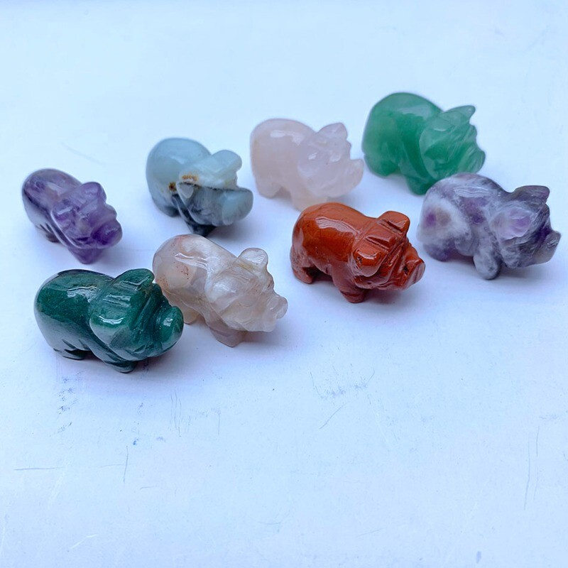 Natural Crystal Pig Animal Carved Cute Piglet Quartz Gemstone Piggy Healing Gift