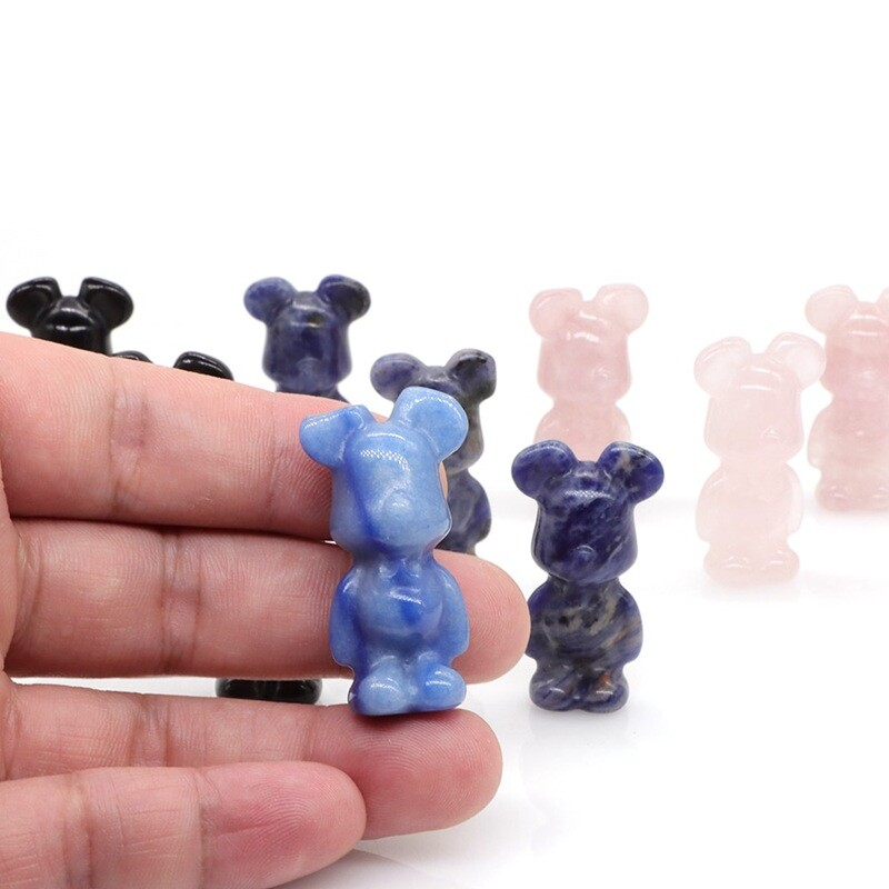 Natural Quartz Crystal Gloomy Little Bear Healing Gemstone Skull Carved Animal