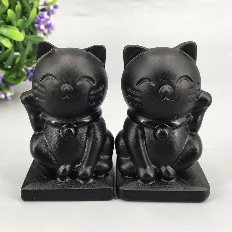 1pc Natural Obsidian Quartz Crystal Cat Hand Carved Animal Decoration Reiki Heal