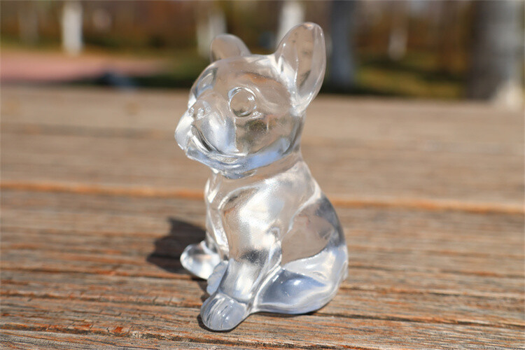 2" Carved Clear Melting Stone French Bulldog Reiki Crystal Skull Figurine 1pc