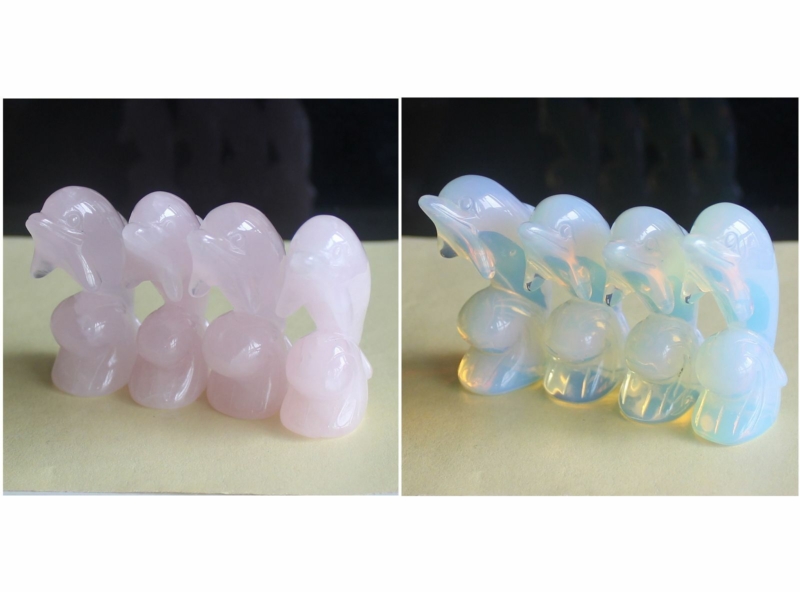 2'' Carved mixed gemstone crystal rose quartz opalite dolphin animal figurine