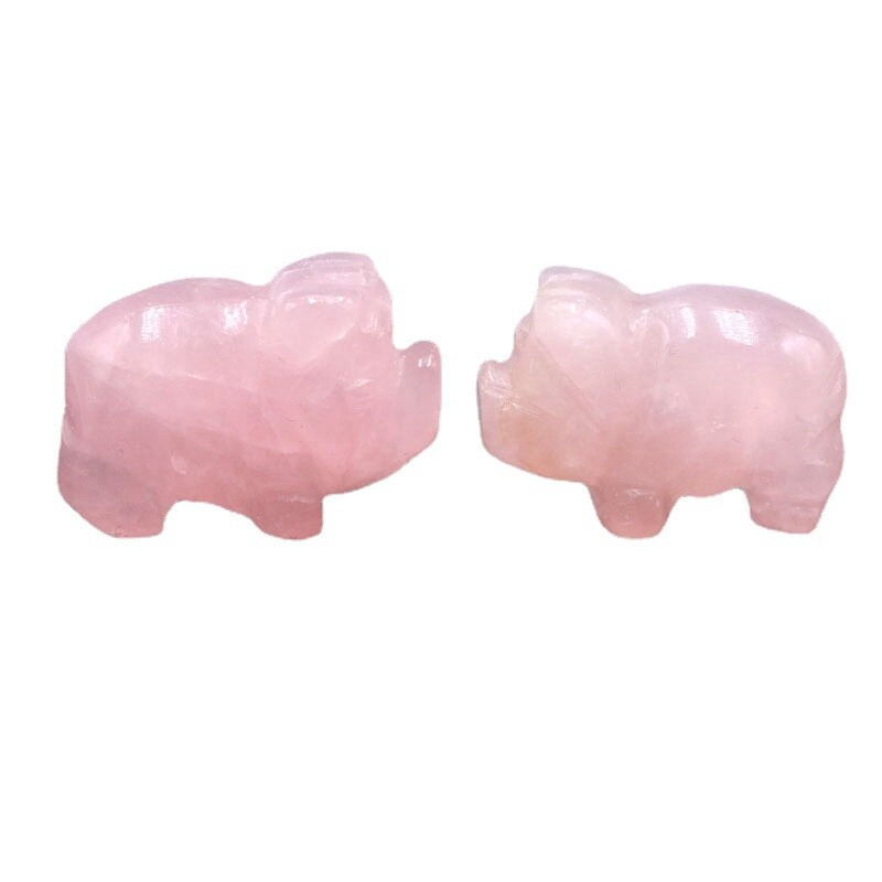 5Pcs Natural Rose Quartz Mini Crystal Piggy Animal Carved Chakra Gemstone Decor