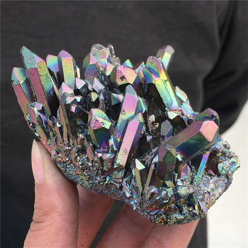 210g Electroplate Rainbow cluster quartz crystal mineral specimen reiki healing