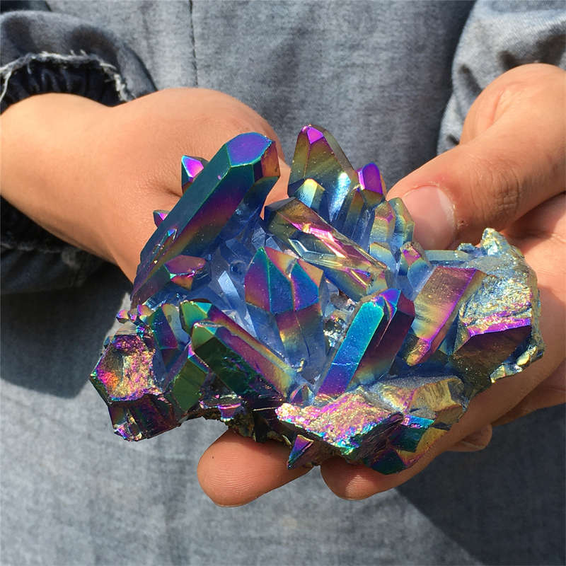 250g Electroplate Rainbow cluster quartz crystal mineral specimen reiki healing