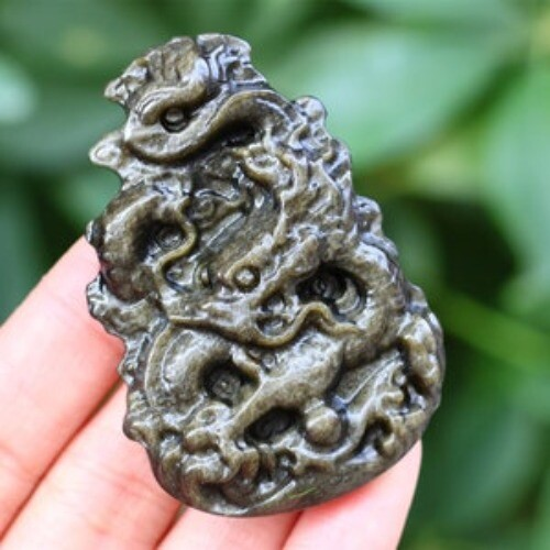 2.3" Natural Carved Gold Obsidian Dragon Reiki Crystal Skull Decor gift 1PC