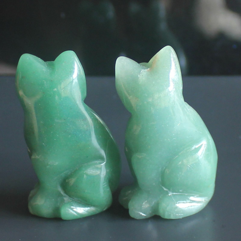 Carved mixed gemstone quartz crystal cat figurine animal carving home decor 2''