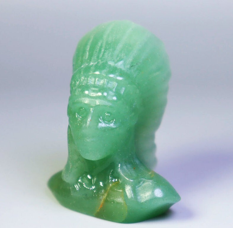 Natural Green Aventurine Carved Indian Chief Carved Skull Carving Reiki Healing