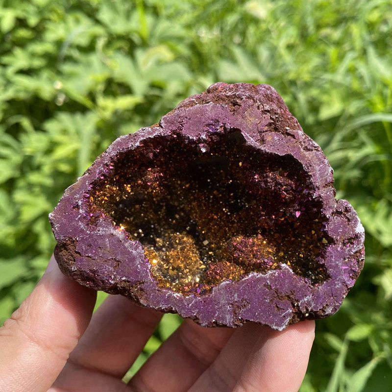 160g Electroplating color Natural Crystal Agate cave ornaments crystal cluster