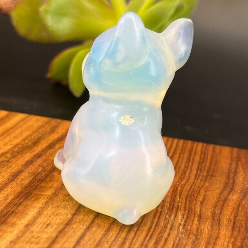 3cm Natural Quartz Crystal Carved Rough Stone French Bulldog Energy Animal Decor