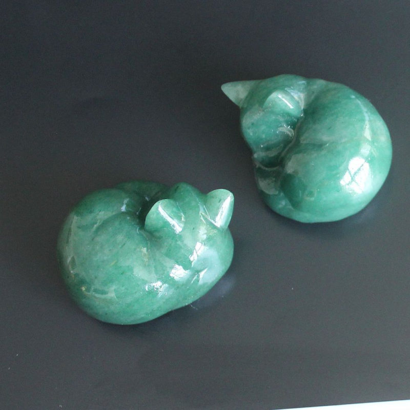 Carved crystal gemstone crystal sleeping cat figurine animal statue decor 2''