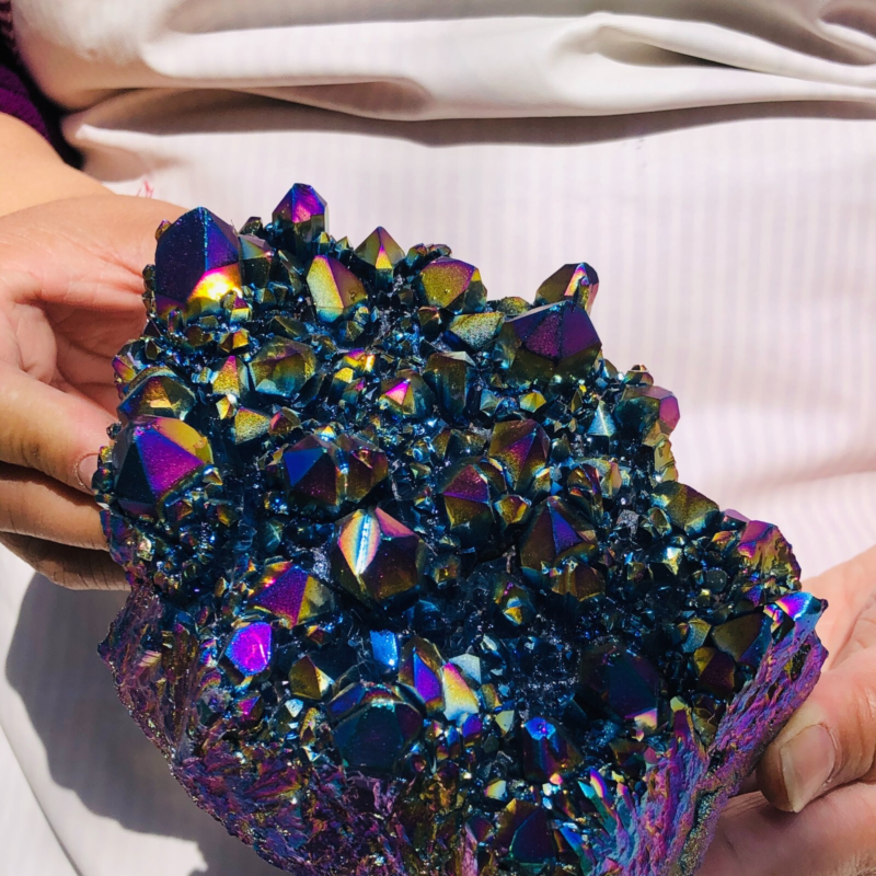 2.31LB Color Flame Aura Electroplate Quartz Crystal Specimen Healing point 477
