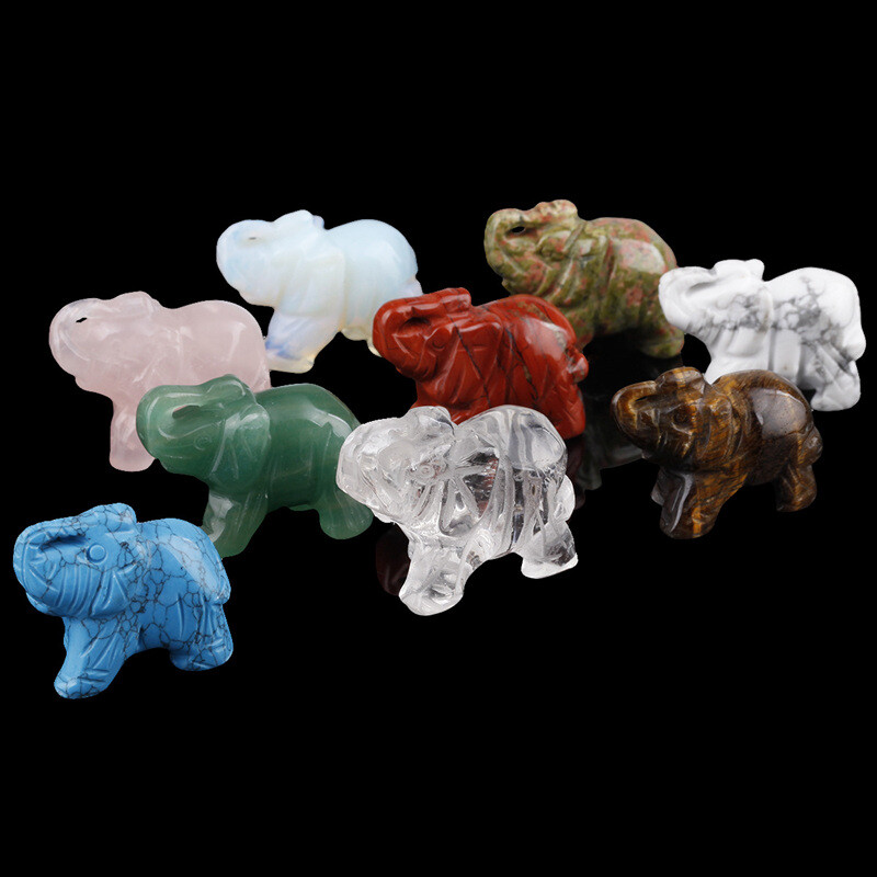 Natural Quartz Baby Elephant Stone Crystal Healing Carved Gemstone Animal Decor