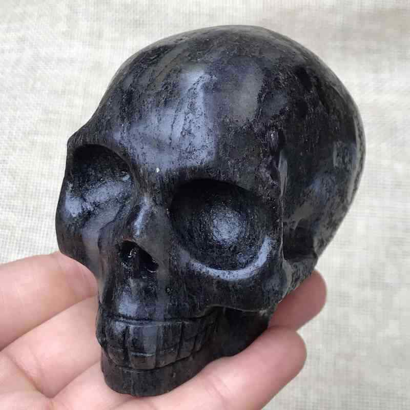 0.46Kg Natural black jade quartz skull carved Quartz Crystal skull Healing