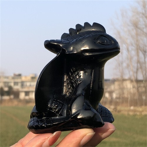 300g Natural Carved obsidian Toothless Figurines Reiki Quartz Crystal Skull Deco