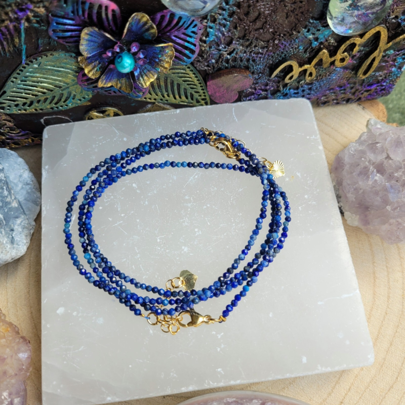 Lapis Lazuli Choker Necklace Minimalist 3mm Beads Crystal Healing Jewellery 18"