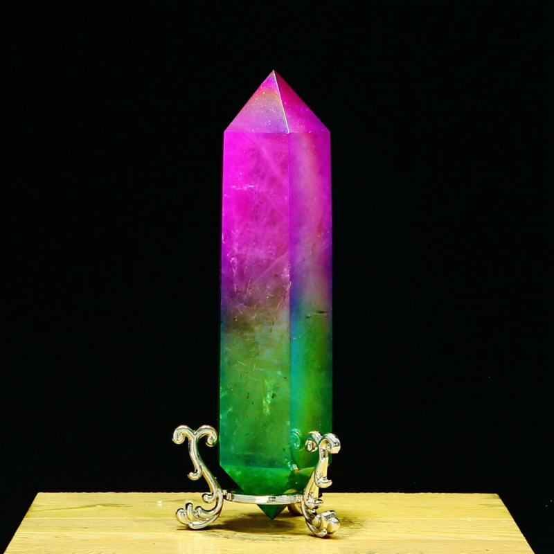 254g Natural Crystal Electroplated Rainbow Quartz Tower Double Wand Point Reiki