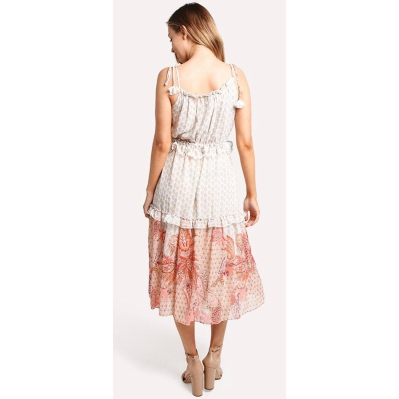 NWT MISA Los Angeles Floral Paisley Dionica Ruffle Trim Tiered Midi Dress Sz M