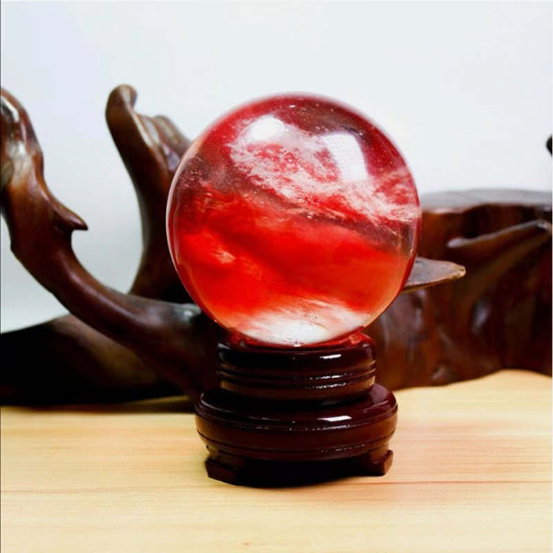 Natural Red Melting Ball Quartz Crystal Sphere Gemstone Reiki Healing 50mm+Stand