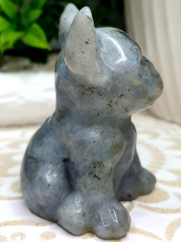 3cm Natural Quartz Crystal Carved Rough Stone French Bulldog Energy Animal Decor