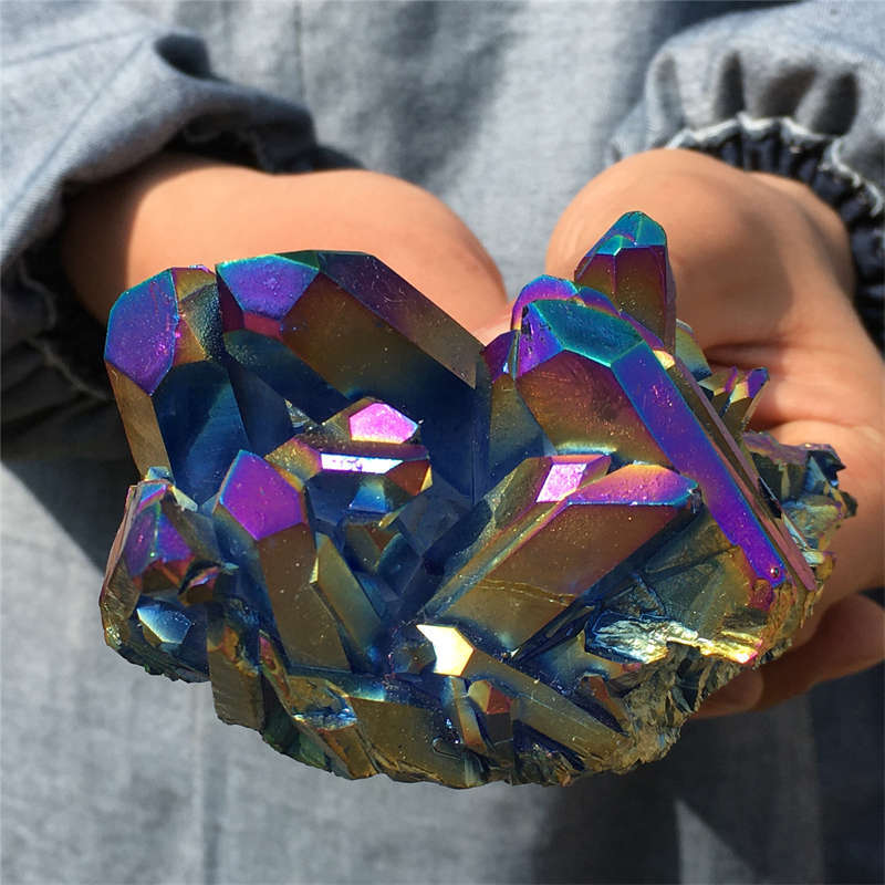 300g Electroplate Rainbow cluster quartz crystal mineral specimen reiki healing