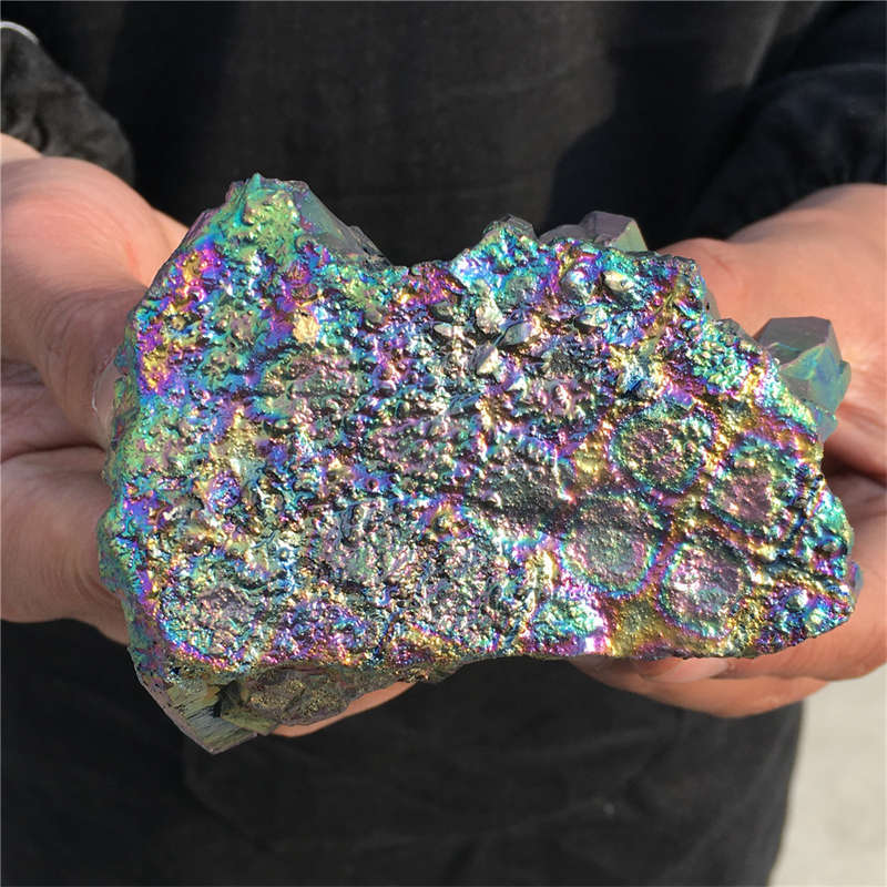 370g Electroplate Rainbow cluster quartz crystal mineral specimen reiki healing