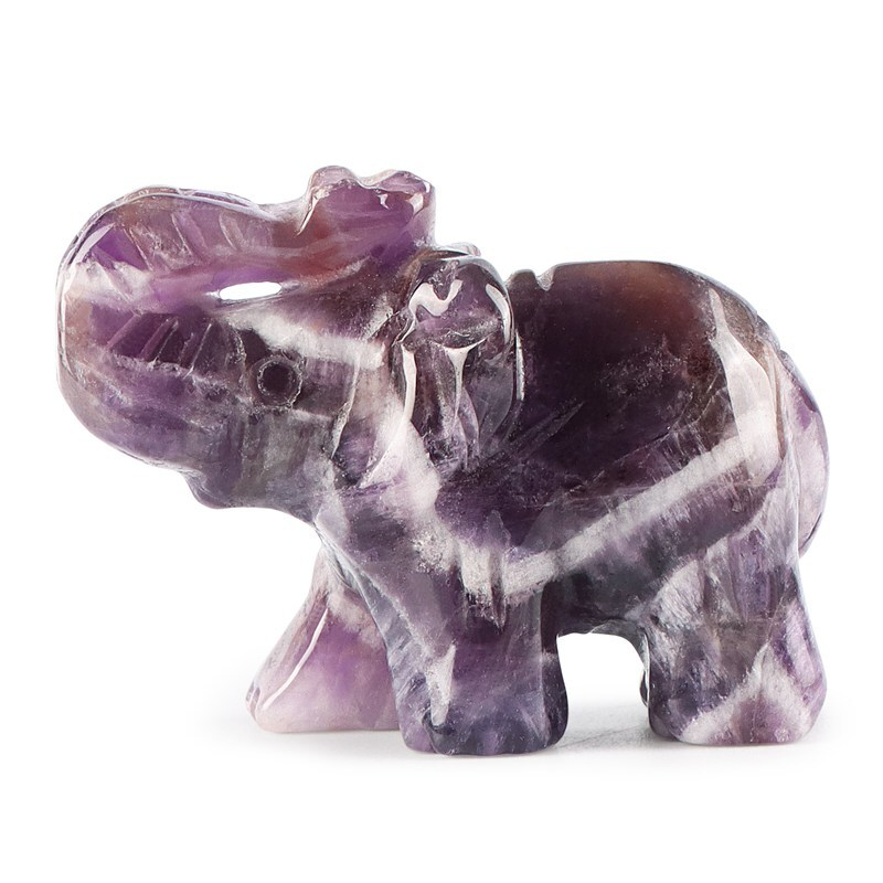 Natural Quartz Crystal Skull Carved Elephant Healing Gemstone Animal Sculpture