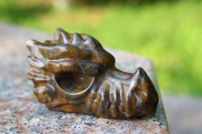 3" Carved Natural Azolite Dragon Head Reiki Crystal Skull Decor Crystal gift 1PC
