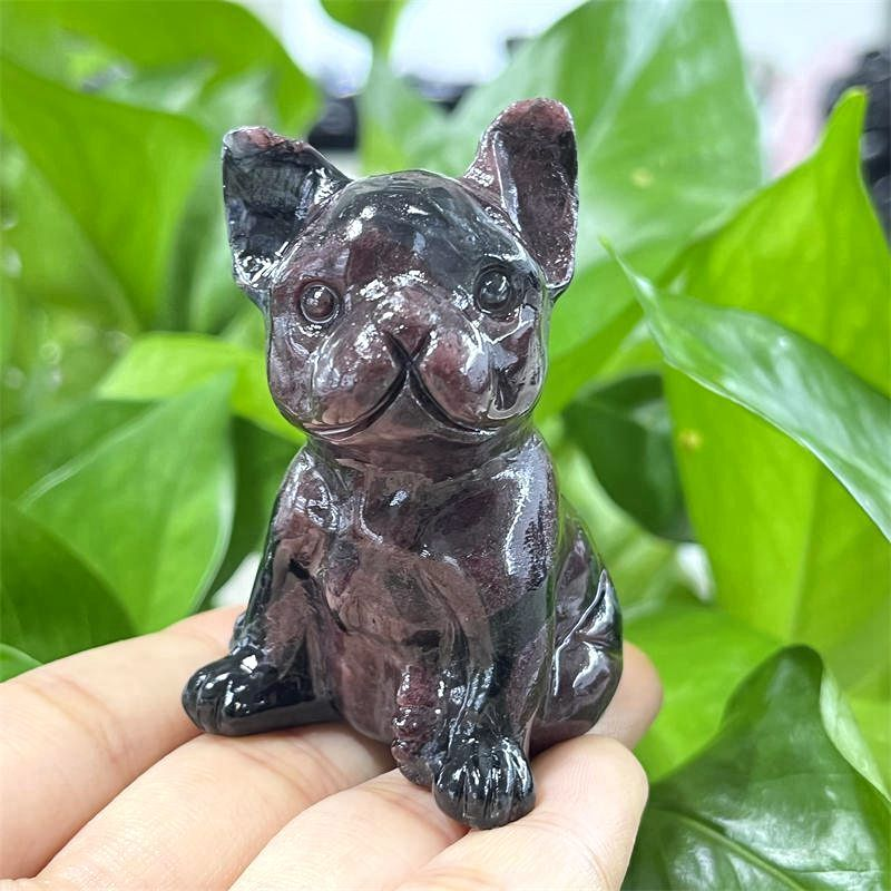 Natural Quartz Crystal Carved Rough Stone French Bulldog Healing Animal Decor