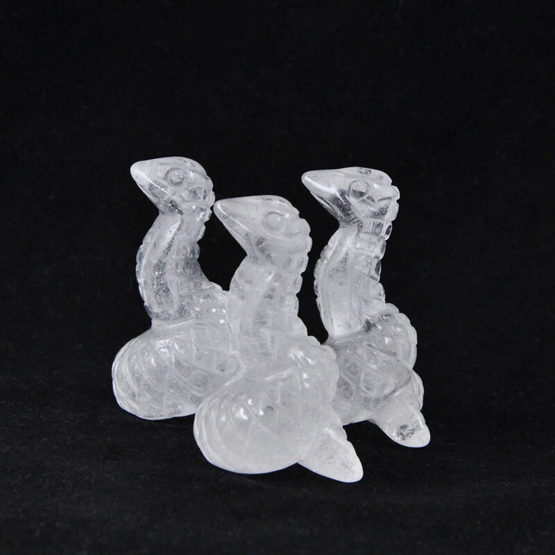 Natural Quartz Crystal Skull Carved Snake Healing Stone Viper Cobra Animal Decor