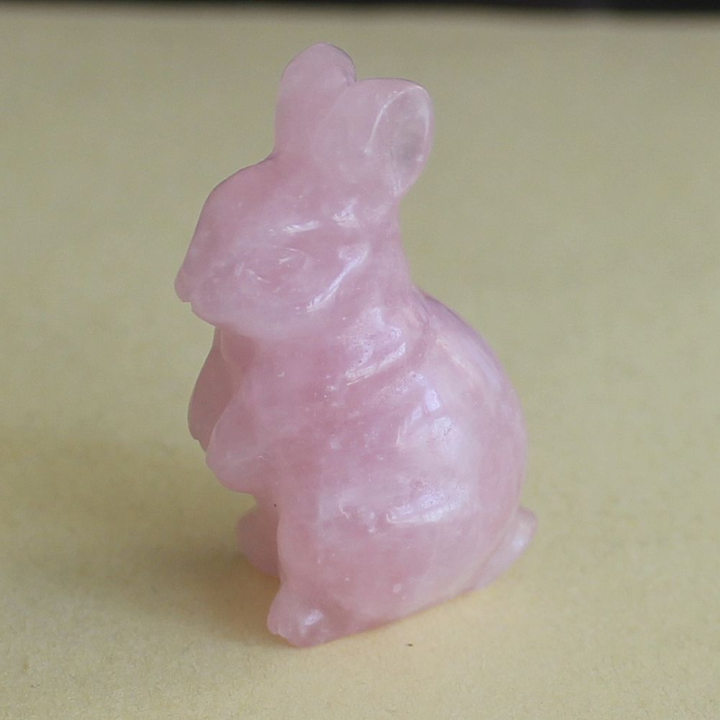 Carved crystal rose quartz rabbit bunny figurine animal carving home decor 1.5''