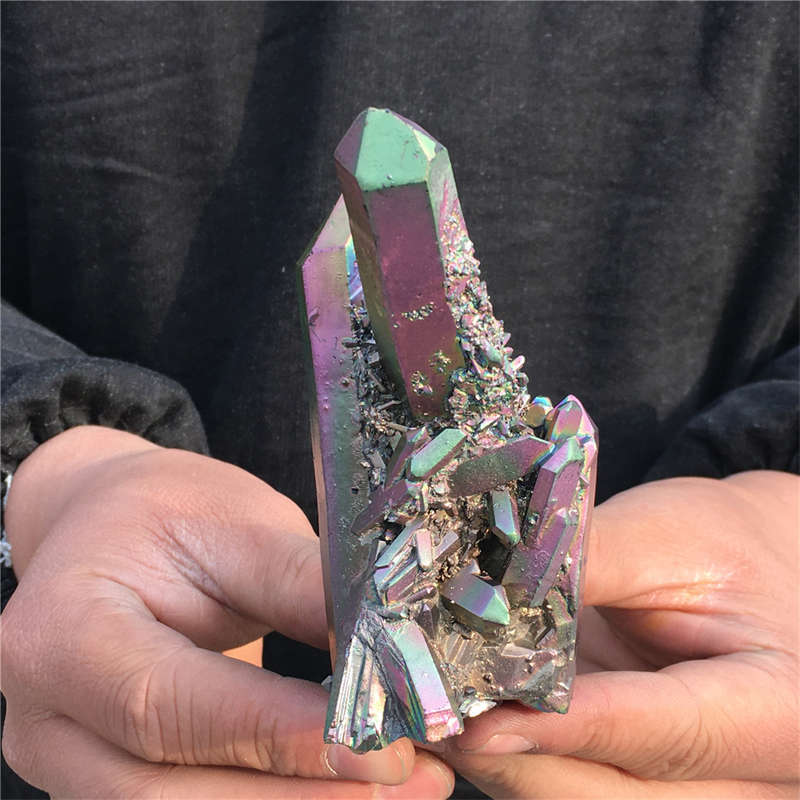 200g Electroplate Rainbow cluster quartz crystal mineral specimen reiki healing