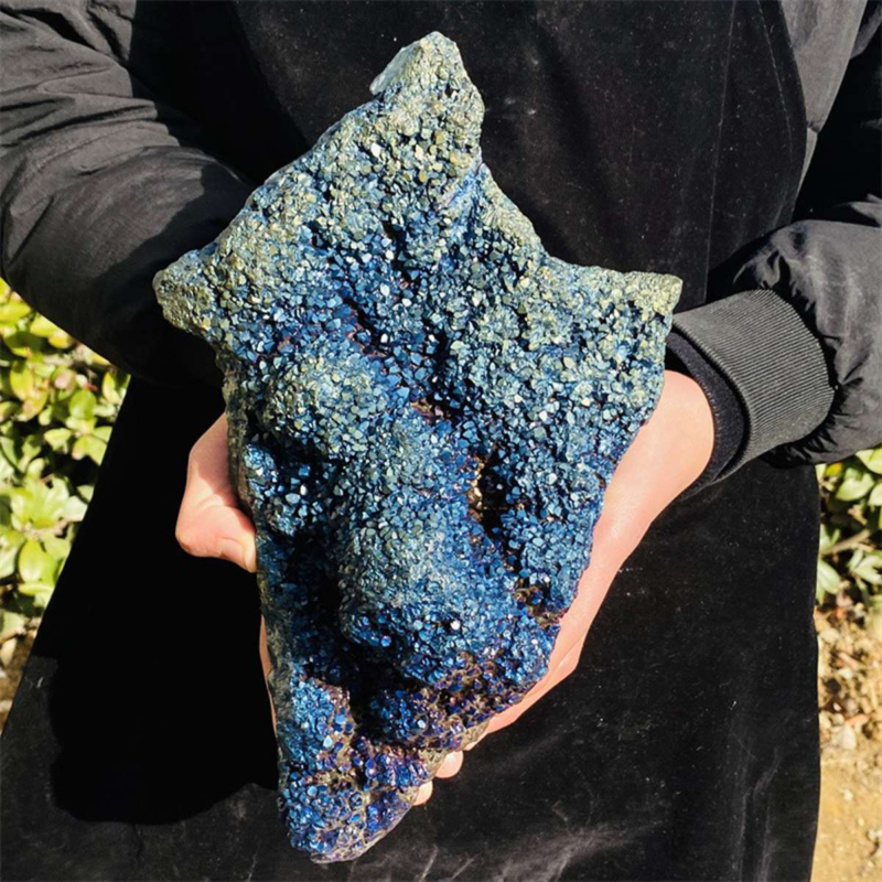 3450g Color Flame Aura Electroplate Agate Quartz Crystal Cluster Specimen