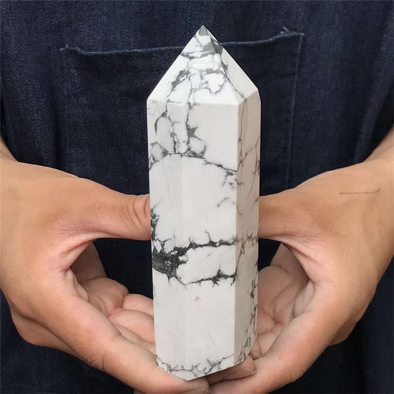 570g Howlite Obelisk Quartz Crystal Wand Point Tower Decor Healing Gem