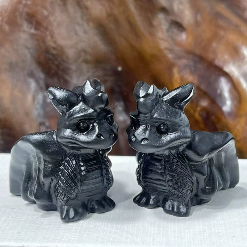 2" Natural obsidian quartz hand carved crystal animal skull reiki healing 1pc
