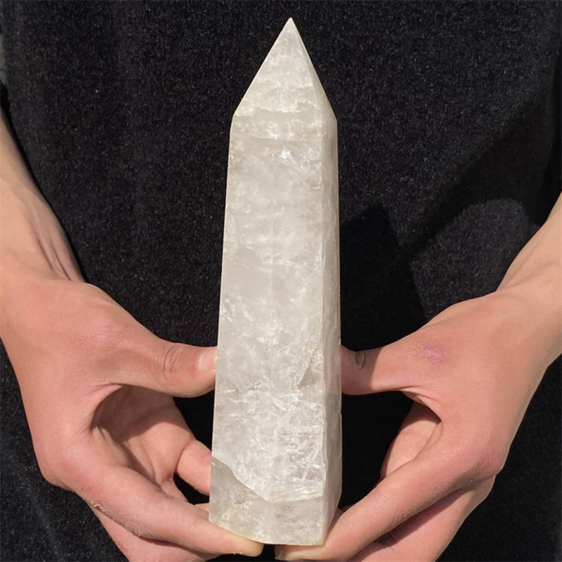 950gNatural  White Quartz Obelisk Crystal Wand Point Healing Mineral Stone