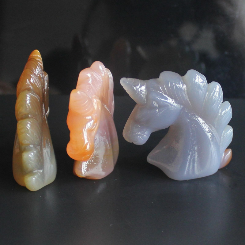 HLbshi Hand Carved Mixed Gemstone quartz crystal Unicorn animal Figurine Carving