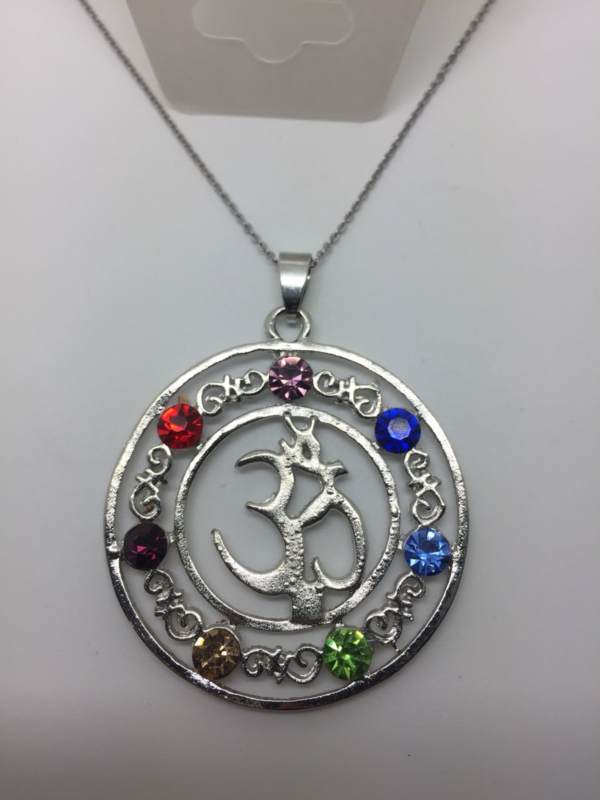 New Trendy 7 Chakra Rainbow Meditation Balance Necklace 18” Om Symbol