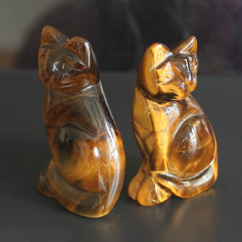 Carved mixed gemstone quartz crystal cat figurine animal carving home decor 2''