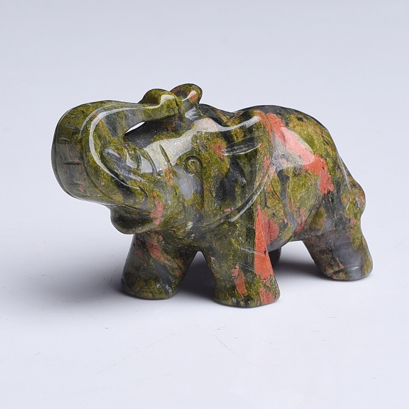 Natural Quartz Baby Elephant Stone Crystal Healing Carved Gemstone Animal Decor