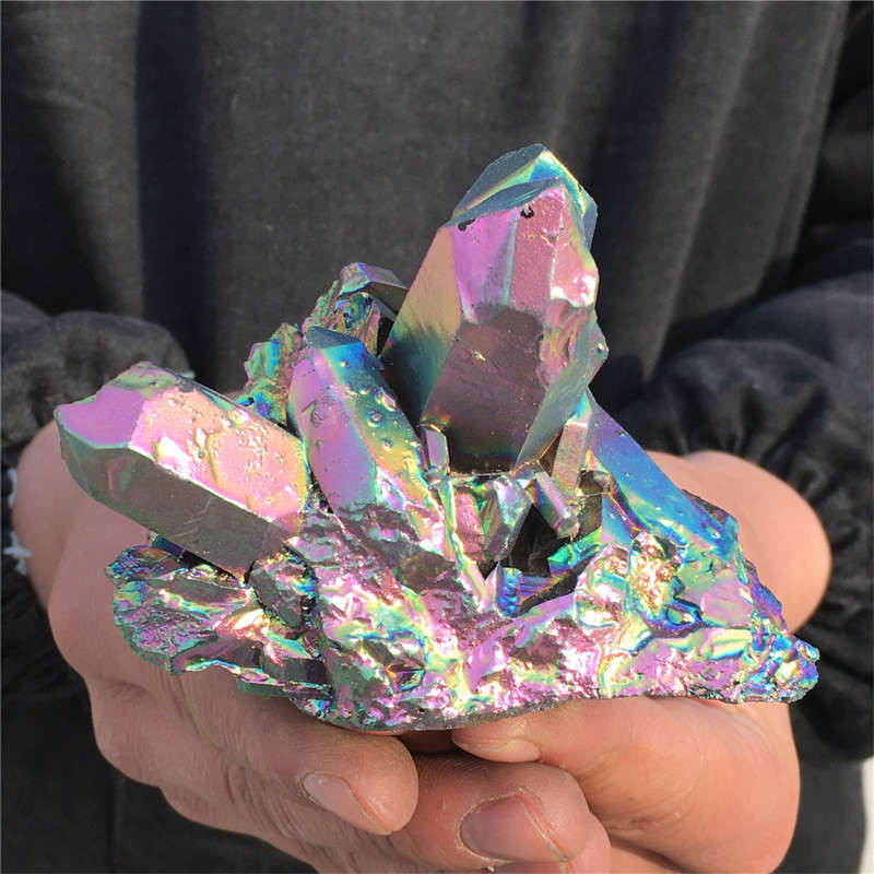 290g Electroplate Rainbow cluster quartz crystal mineral specimen reiki healing